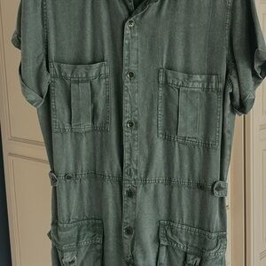 Vintage Havana Olive Green Button Front Romper